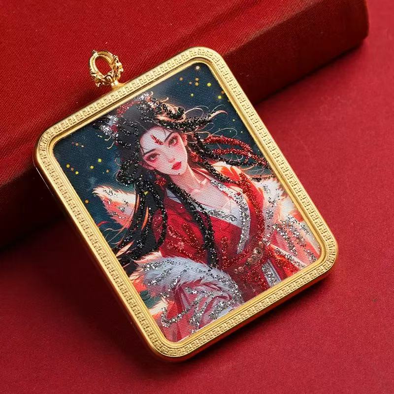 铜合金吊坠 【五台山】彩金九尾狐创意狐仙坠链狐狸藏式项链女神礼