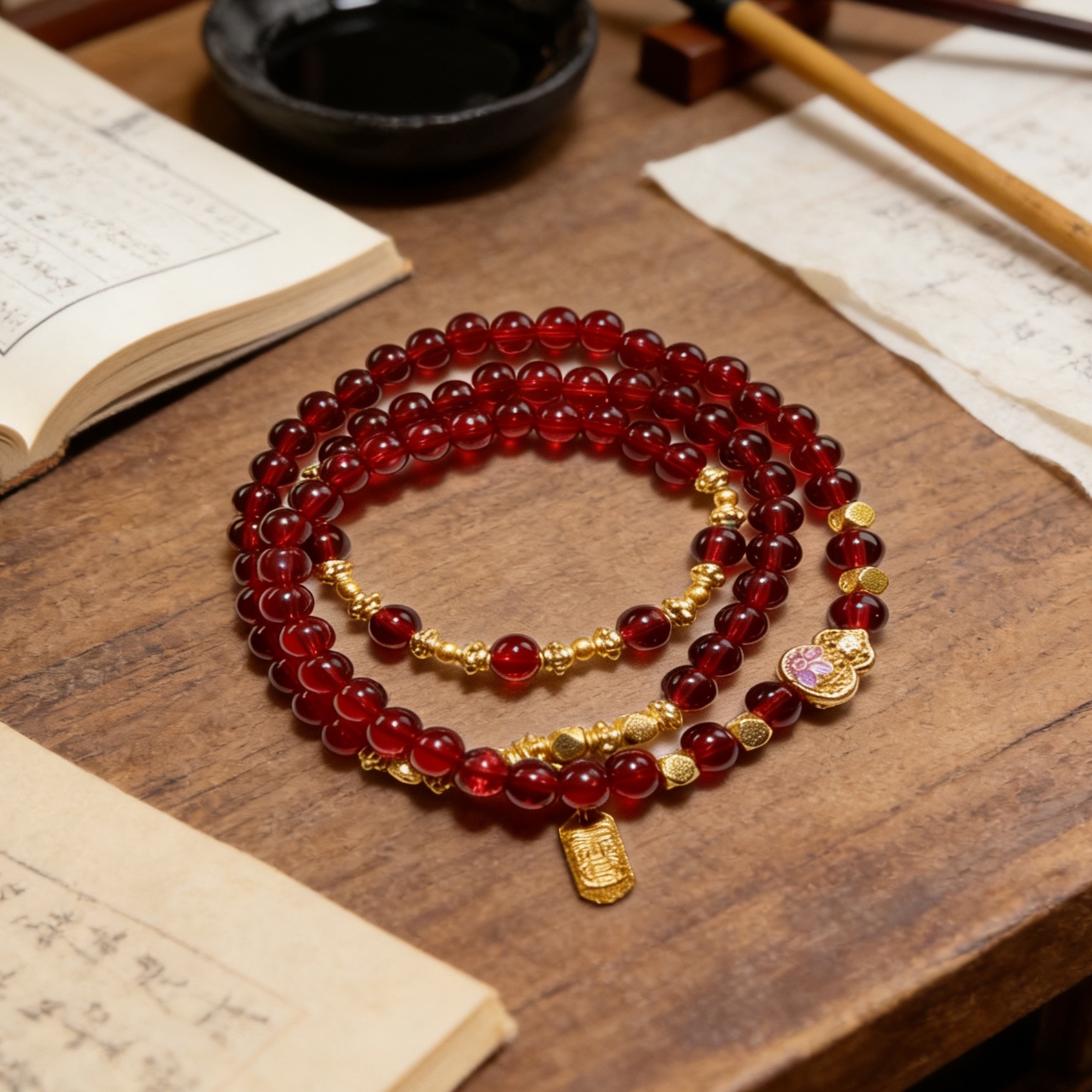 V78石榴石流金岁月三圈手串6mm（随机礼盒）