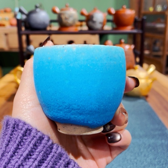 壶山田想青色柴烧杯