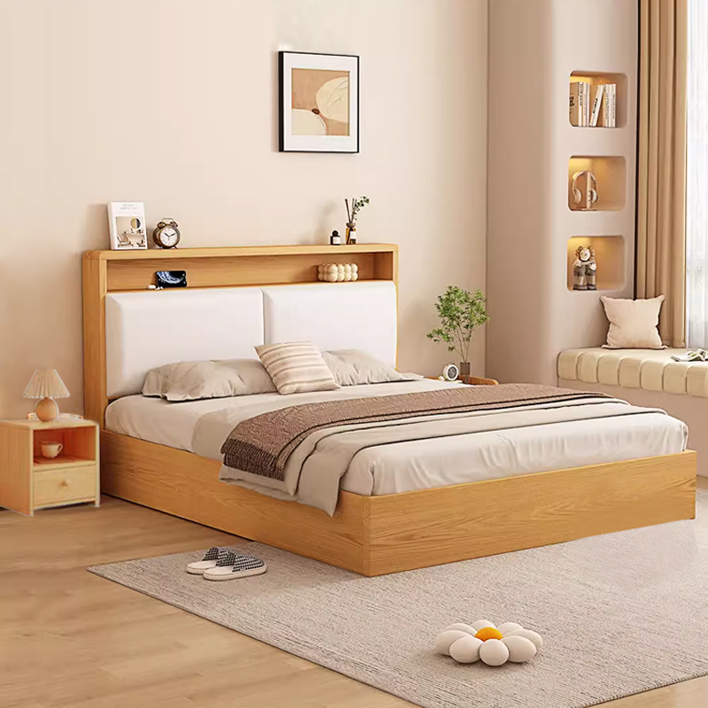 现代简约原木双人床主卧北欧实木床