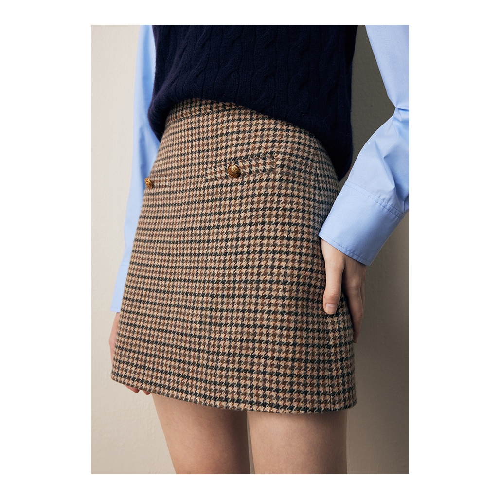 【芋总专属】法曼萱格纹羊毛a字半身裙女小个子冬复古短裙