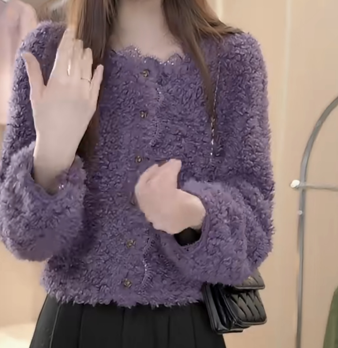 【大脸哈】2025秋冬新款高级设计感毛毛外套女显瘦百搭小外套