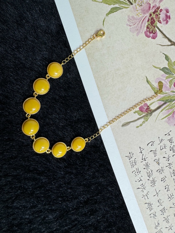 严选天然蜜蜡卡9m银s925镶嵌手链可调节百搭气质轻奢简约精致女款