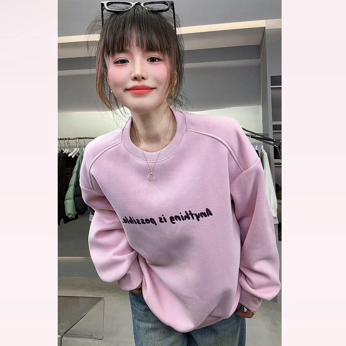 【YL严选】2025冬季新款加绒加厚字母压花休闲百搭长袖显瘦卫衣女