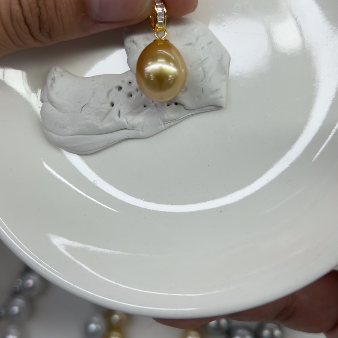 银S925镶嵌吊坠(不含链)海水珍珠11.9mm金珠吊坠