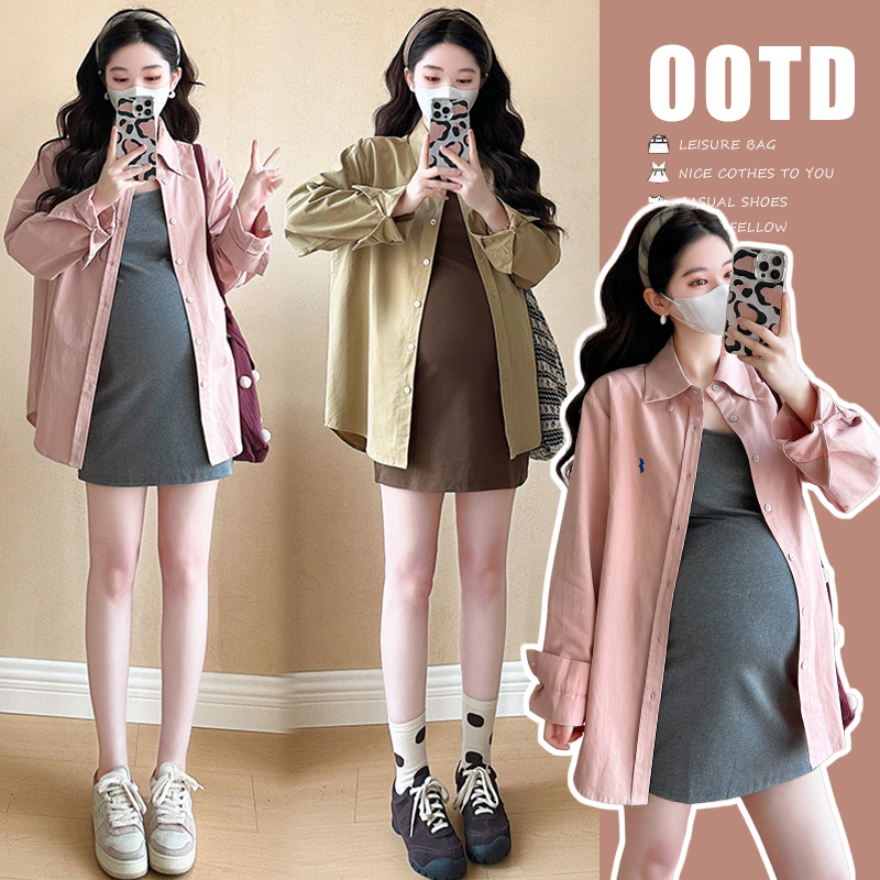 xixi~孕妇装2025春夏新品韩版吊带裙+韩版衬衣孕妇连衣裙