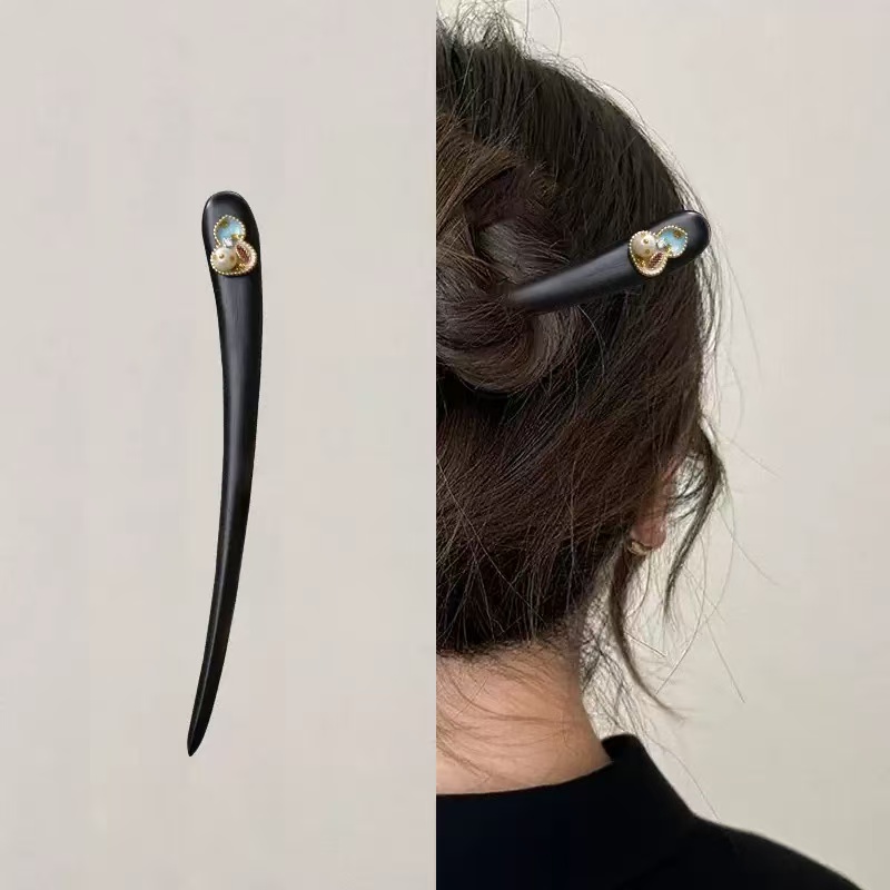 黑檀木葫芦发簪高端精致发饰新中式发钗日常通勤上班族旗袍簪子