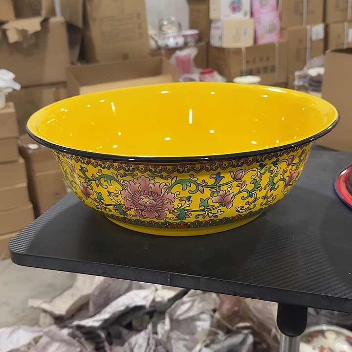 搪瓷36公分加厚黄勾莲珐琅搪瓷和面盆