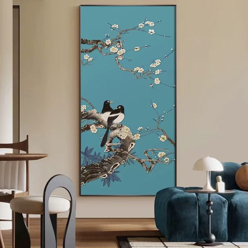 A028（所见即所得）新中式花鸟图入户玄关装饰画客厅复古大气挂画