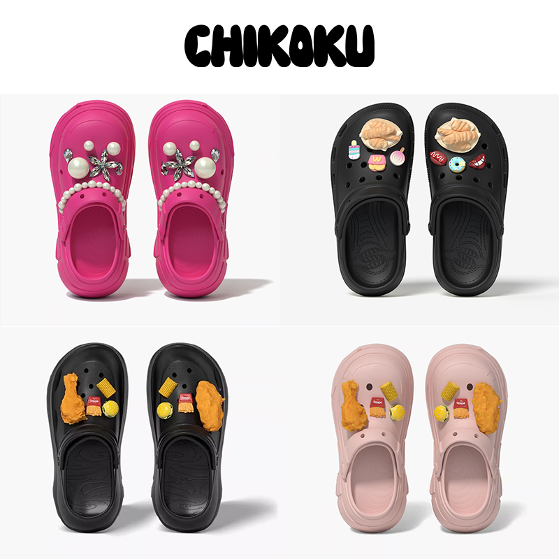 chikoku可爱汉堡薯条diy鞋花配饰趣味鲨鱼装饰扣鞋配饰卡扣