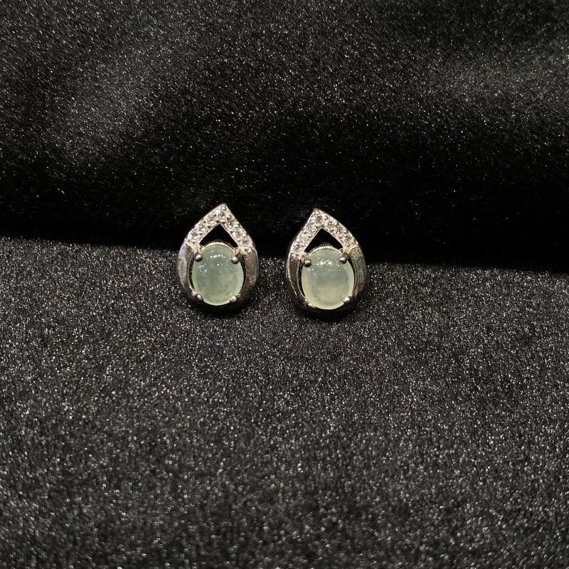 天然缅甸A货翡翠耳钉蓝水S925银精致时尚