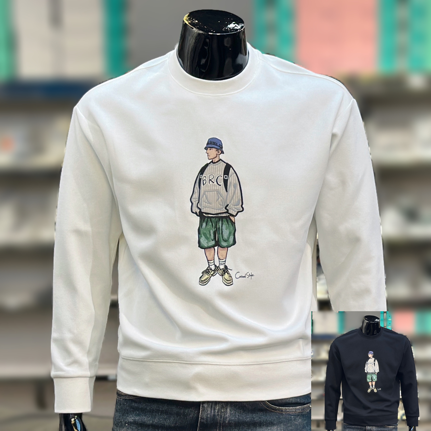 赤爵高端黑色卫衣男士2025新款秋冬季圆领百搭刺绣长袖男款潮牌
