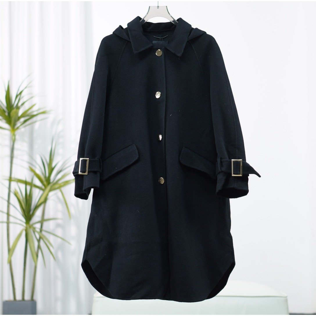 朗S系列  F418 女装秋冬时尚宽松毛呢大衣经典黑8Q523B202