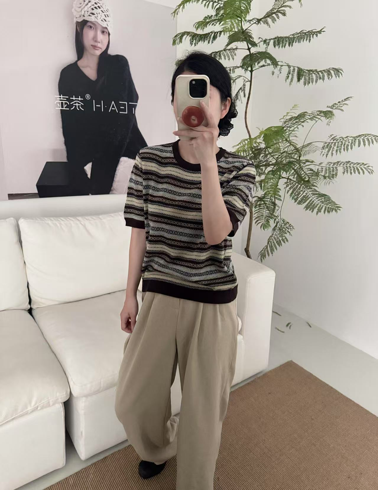 2025秋上新撞色条纹圆领针织衫3005