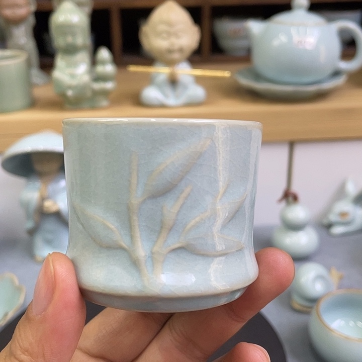 陶瓷杯子天青汝窑竹节杯