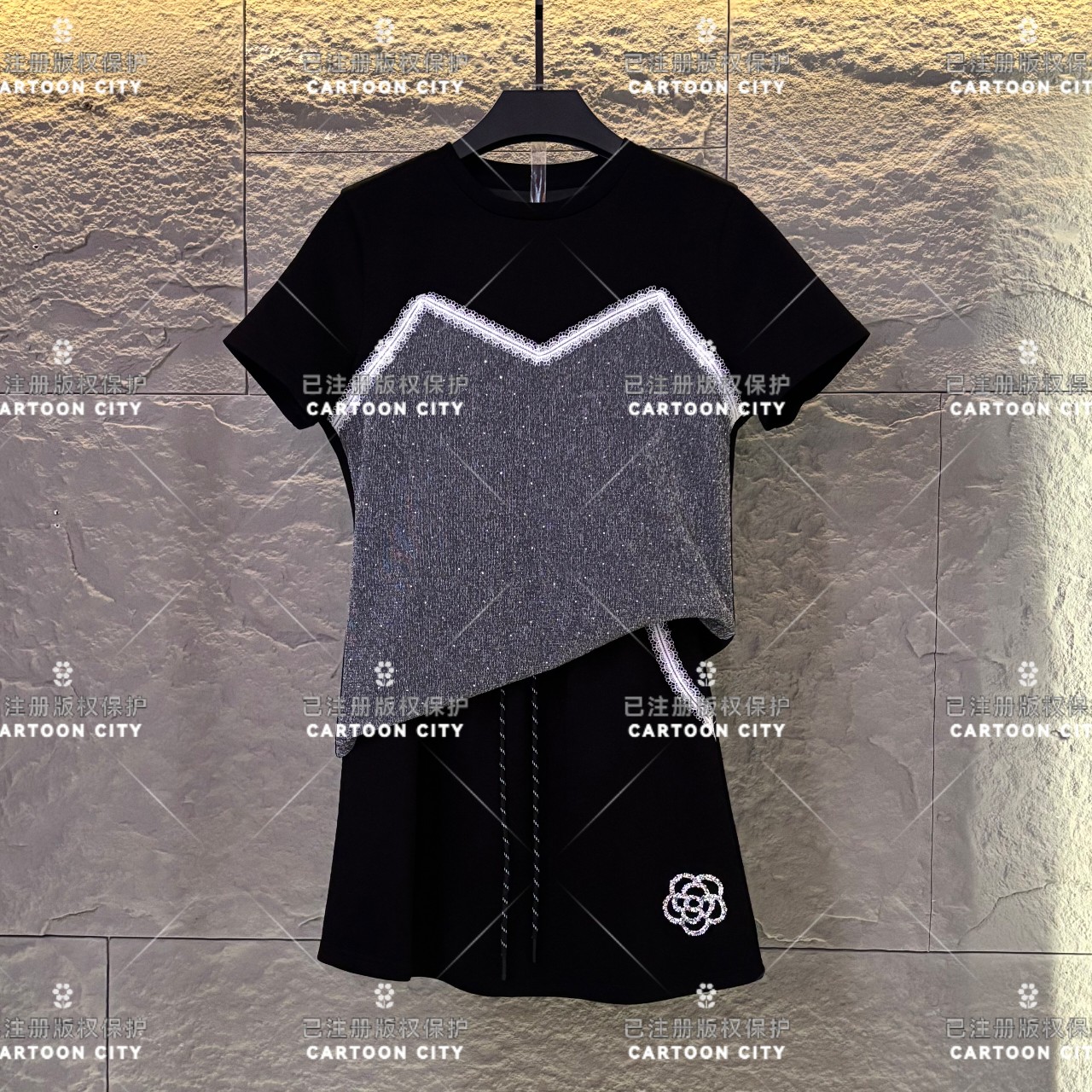 豆豆WMA-A139<减龄系列>丨<山茶花>宽松版夏季T恤短裙显瘦套装