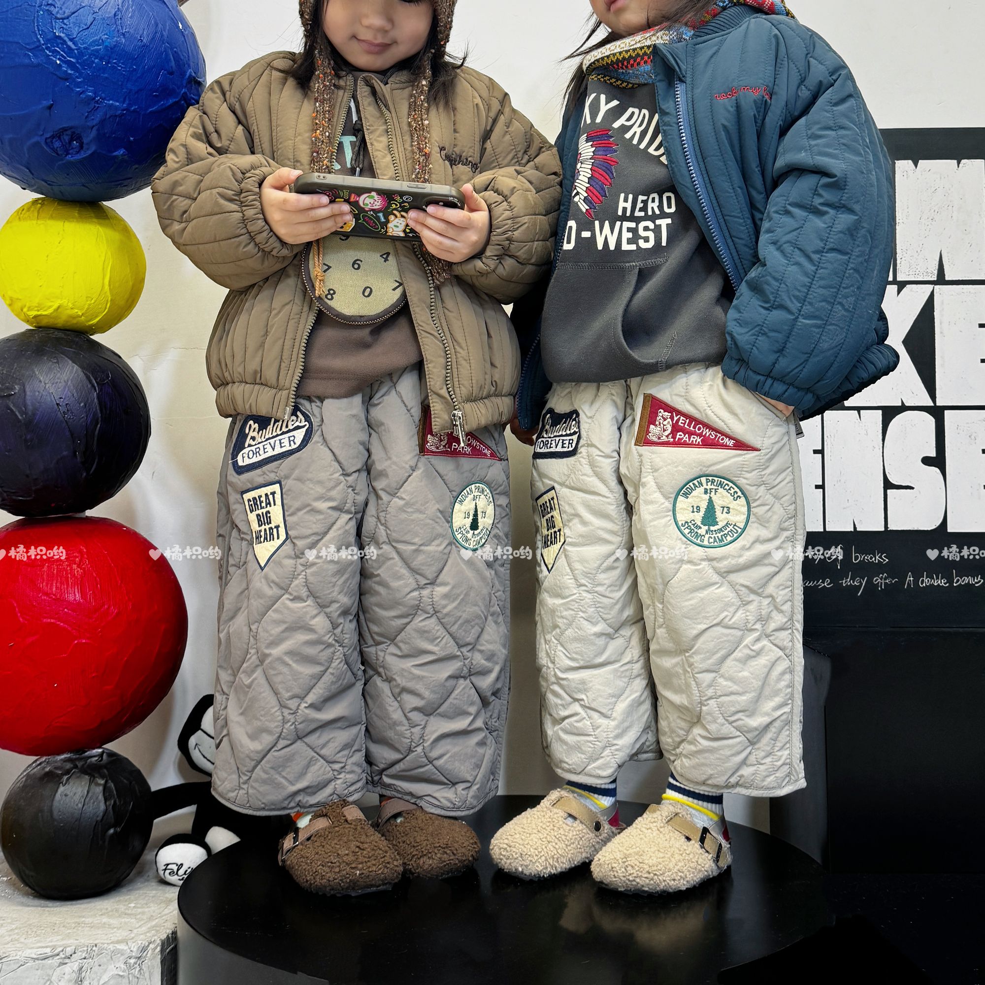 【橘枳哟】加绒加厚夹棉衍线八分裤