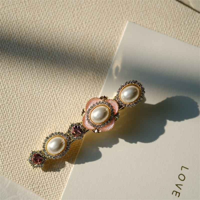 复古布洛克风珍珠水晶发夹侧边刘海夹一字夹鸭嘴夹百搭头饰发饰