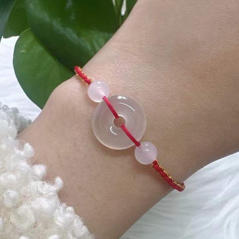 玛瑙玉髓白冰平安扣可调节手绳