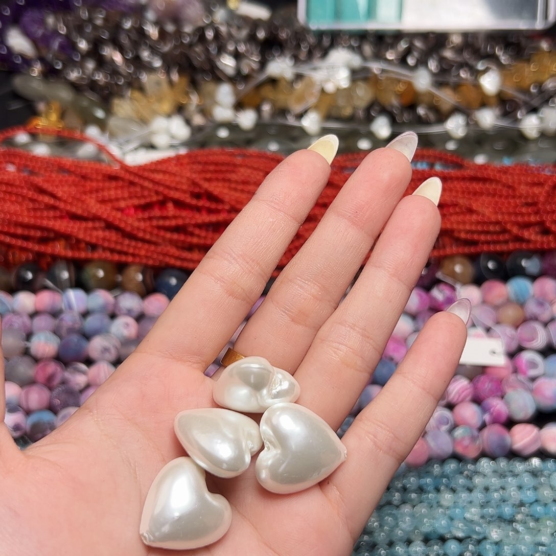 玛瑙/玉髓足银镶嵌珠宝半成品x405 贝珠爱心 一单一歌