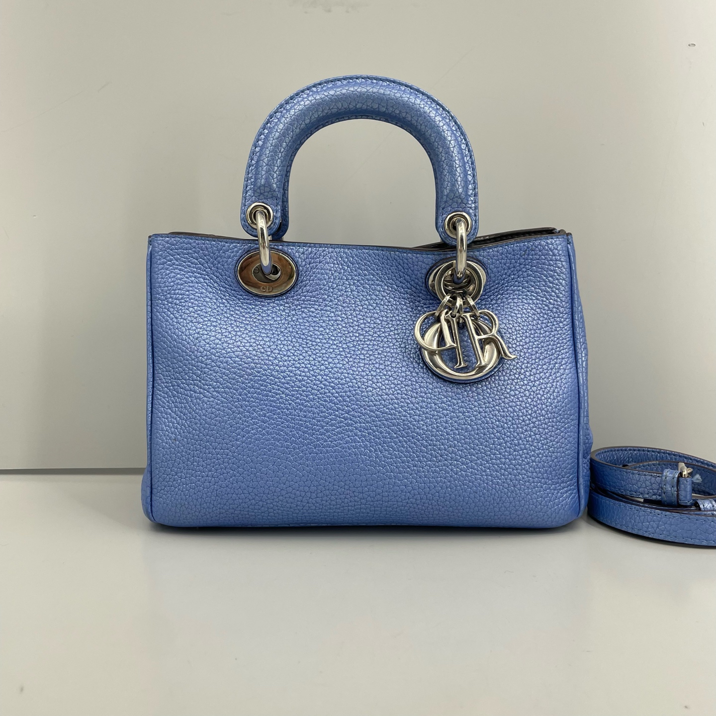 95新 DIOR/迪奥 优选/VIP蓝色荔枝纹全皮手提包/24×16×10/Z11183