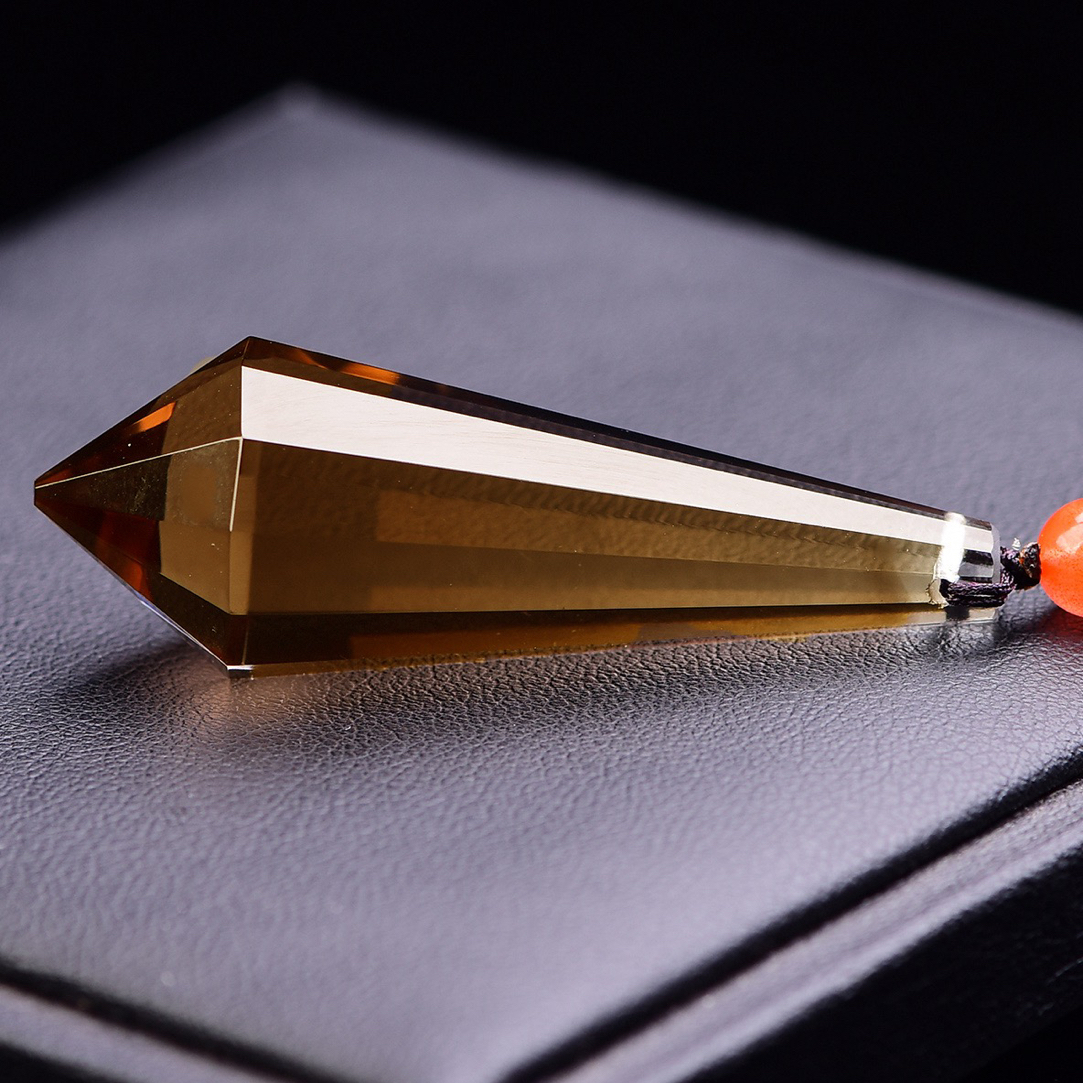 天然茶晶灵摆吊坠挂件手工打磨尺寸50×17mm