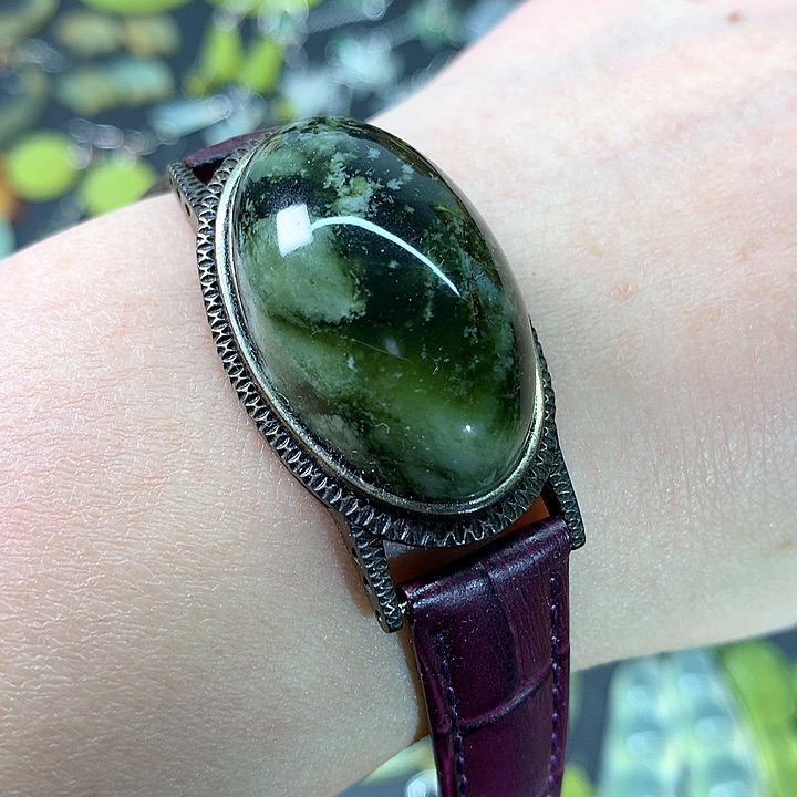 蛇纹石玉手链银S925镶嵌