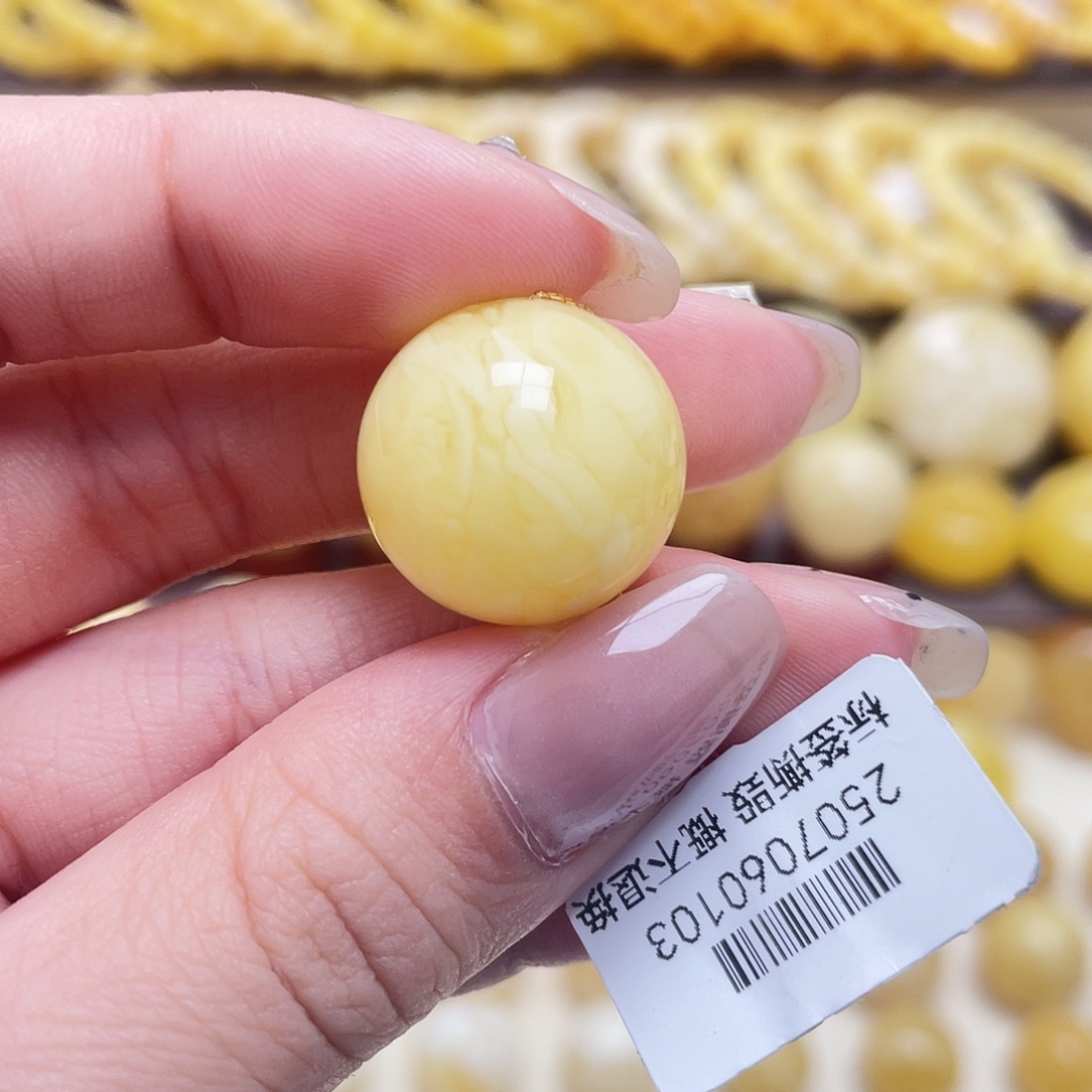 琥珀未镶嵌裸石18.5mm虎皮圆珠瑕