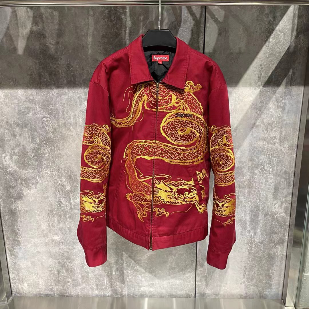 99新 Supreme m码/男款/休闲/春季/红黄刺绣龙袍夹克
