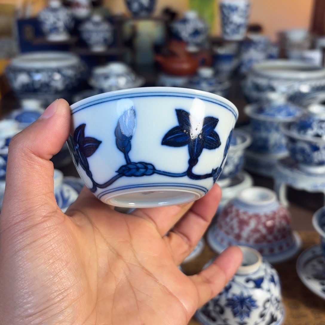 景德镇手工手绘茶具薄胎鸡缸杯