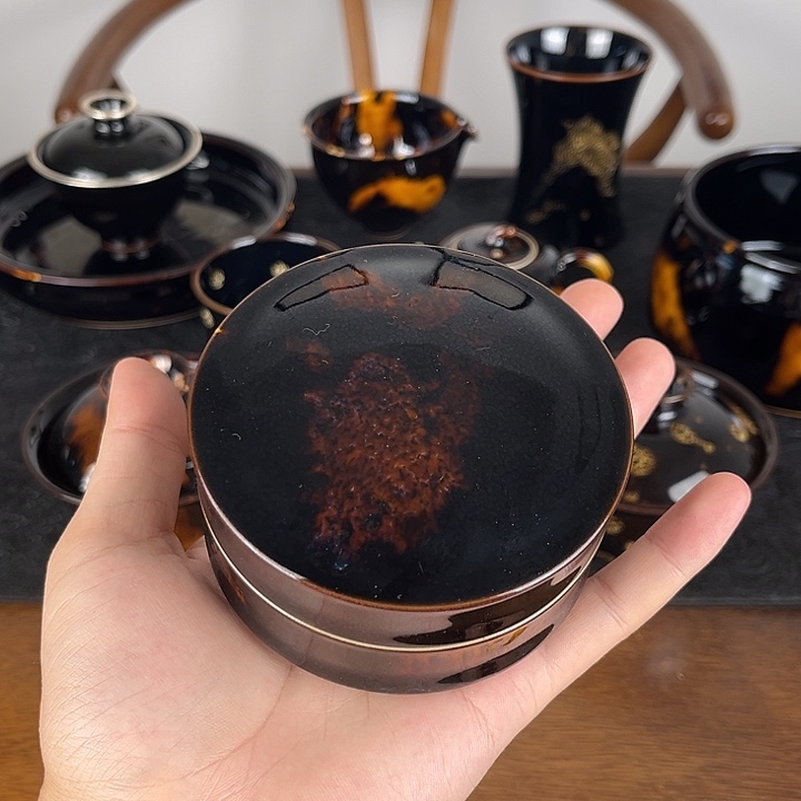 杯微瑕玳瑁釉香粉盒