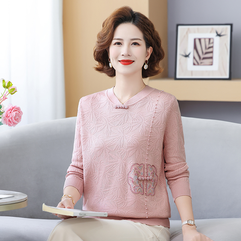 秋季新款长袖打底衫洋气妈妈秋装针织中老年女上衣宽松长袖毛衣