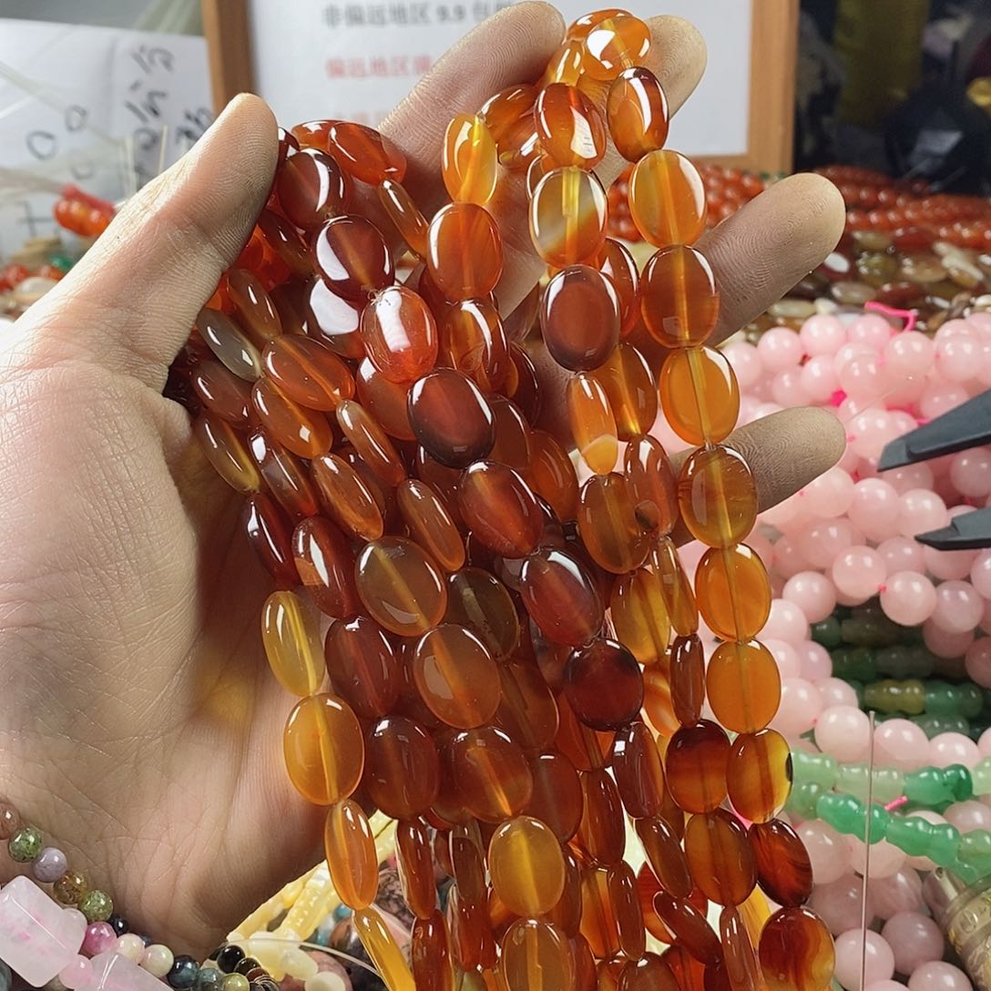 玛瑙/玉髓珠宝半成品合金一条天然12×16红玛瑙蛋形E30