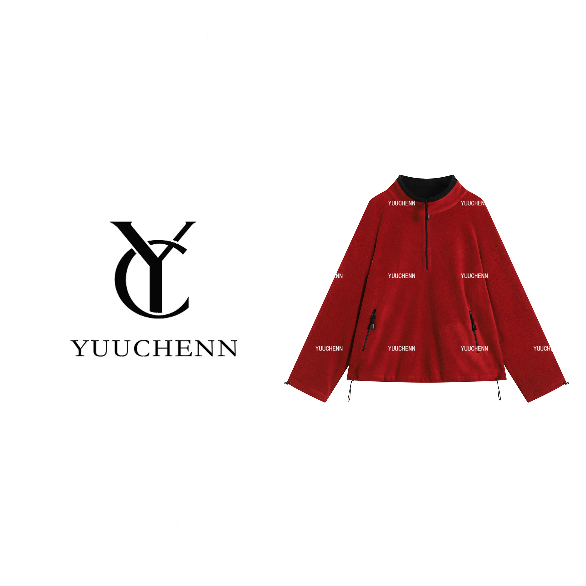 YUUCHENN“清冷疏离”厚款拉链复古设计感抽绳卫衣设计师25C-5X371