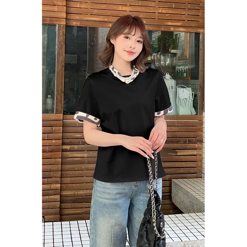 玲姐定制-圆领双袖T恤女时尚潮流百搭短袖407112