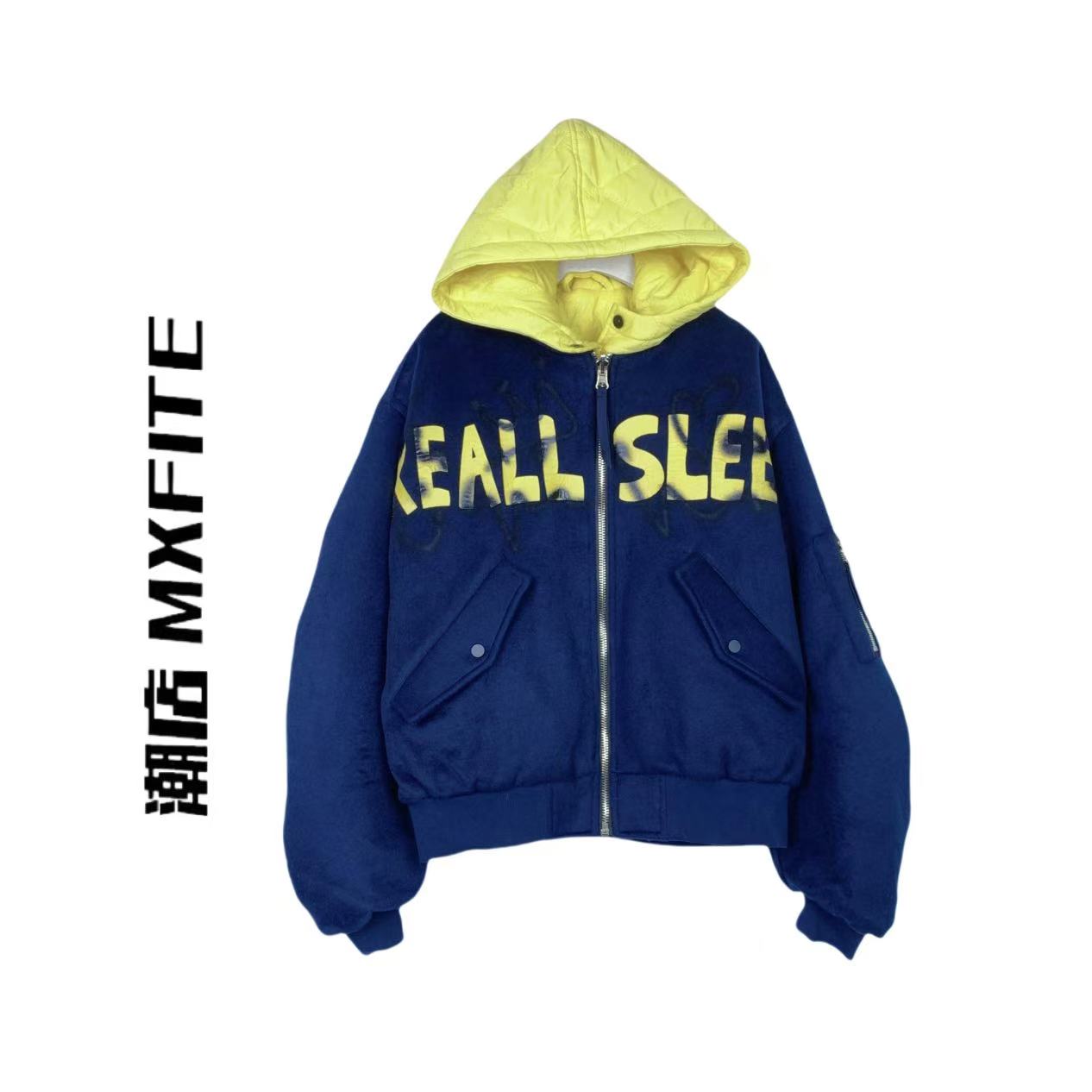 MXFITE潮店秋冬新款重工手绘双面穿毛呢棉服连帽外套（RDR4072）