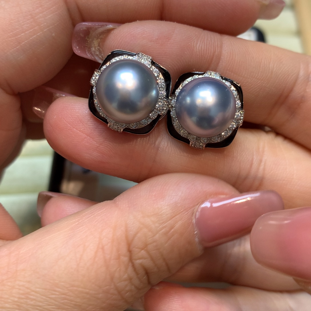 海水珍珠耳饰银S925镶嵌