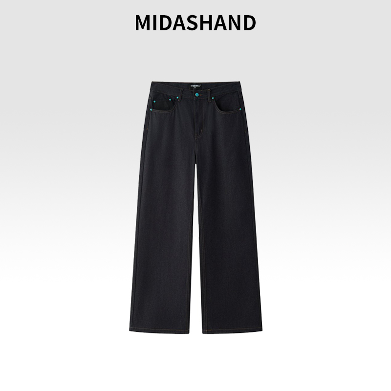 MIDASHAND 原牛14盎司美式百搭休闲宽松直筒cleanfit原色牛仔裤男