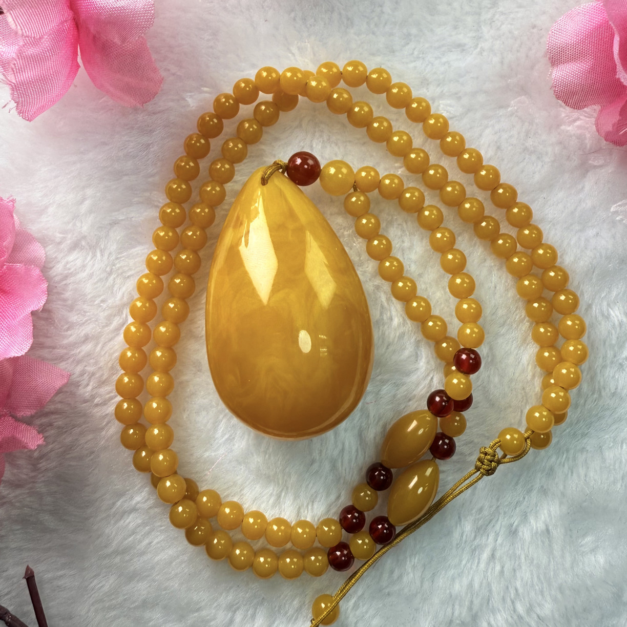 w134 藏族精工打磨双面蛋面水滴珠链款
