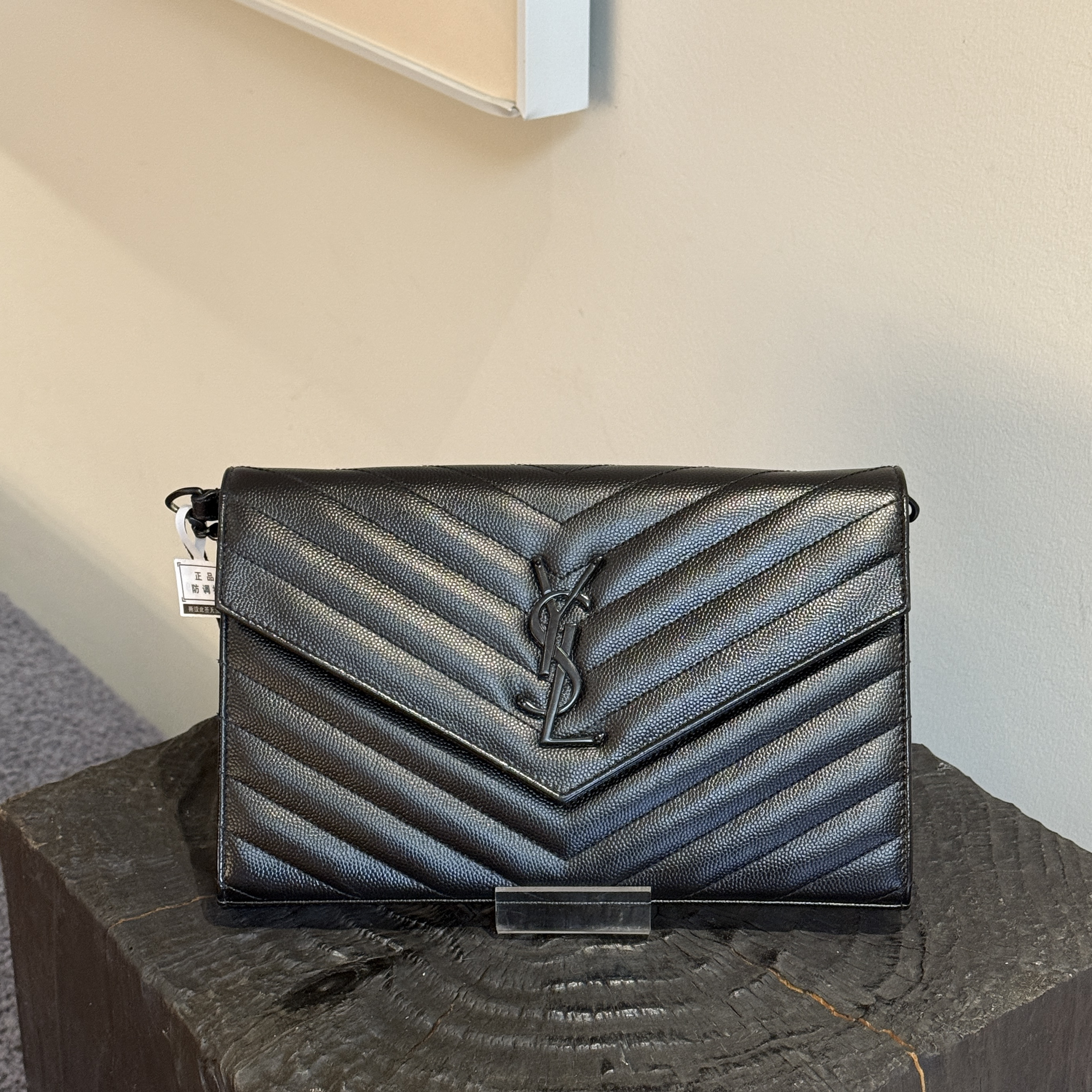 99新 YSL/圣罗兰 信封包中号 全黑allblack 链条包单肩斜挎