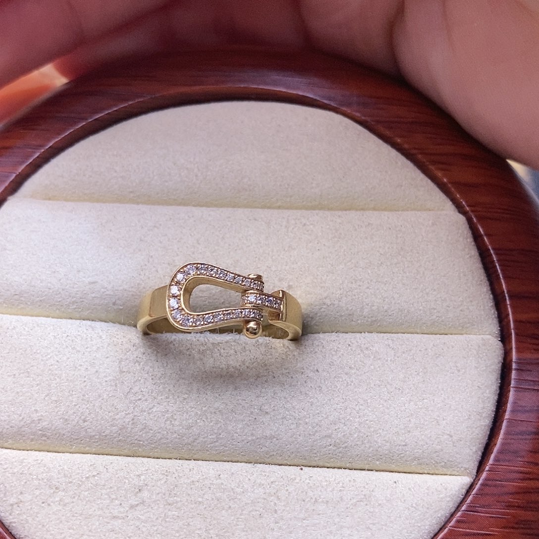 钻石戒指/指环18K金镶嵌中号马蹄戒指k黄14