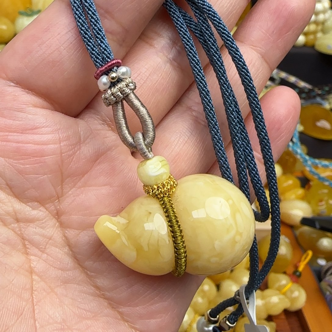 蜜蜡套链未镶嵌天然浓蜡蜜蜡葫芦吊坠