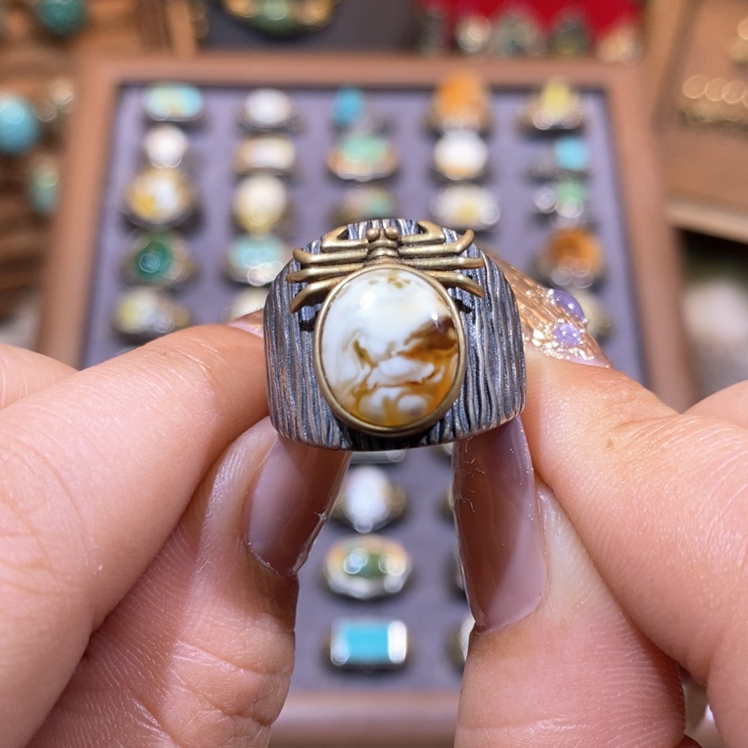 琥珀戒指银S925镶嵌?戒指