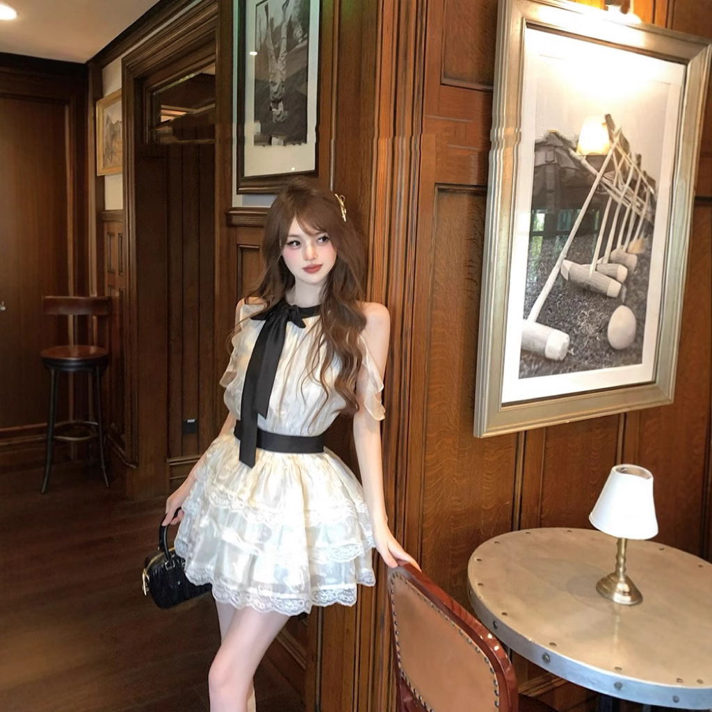 天鹅之梦 12大裙摆复古盛宴连衣裙甜美系带蕾丝娃娃裙女气质显瘦