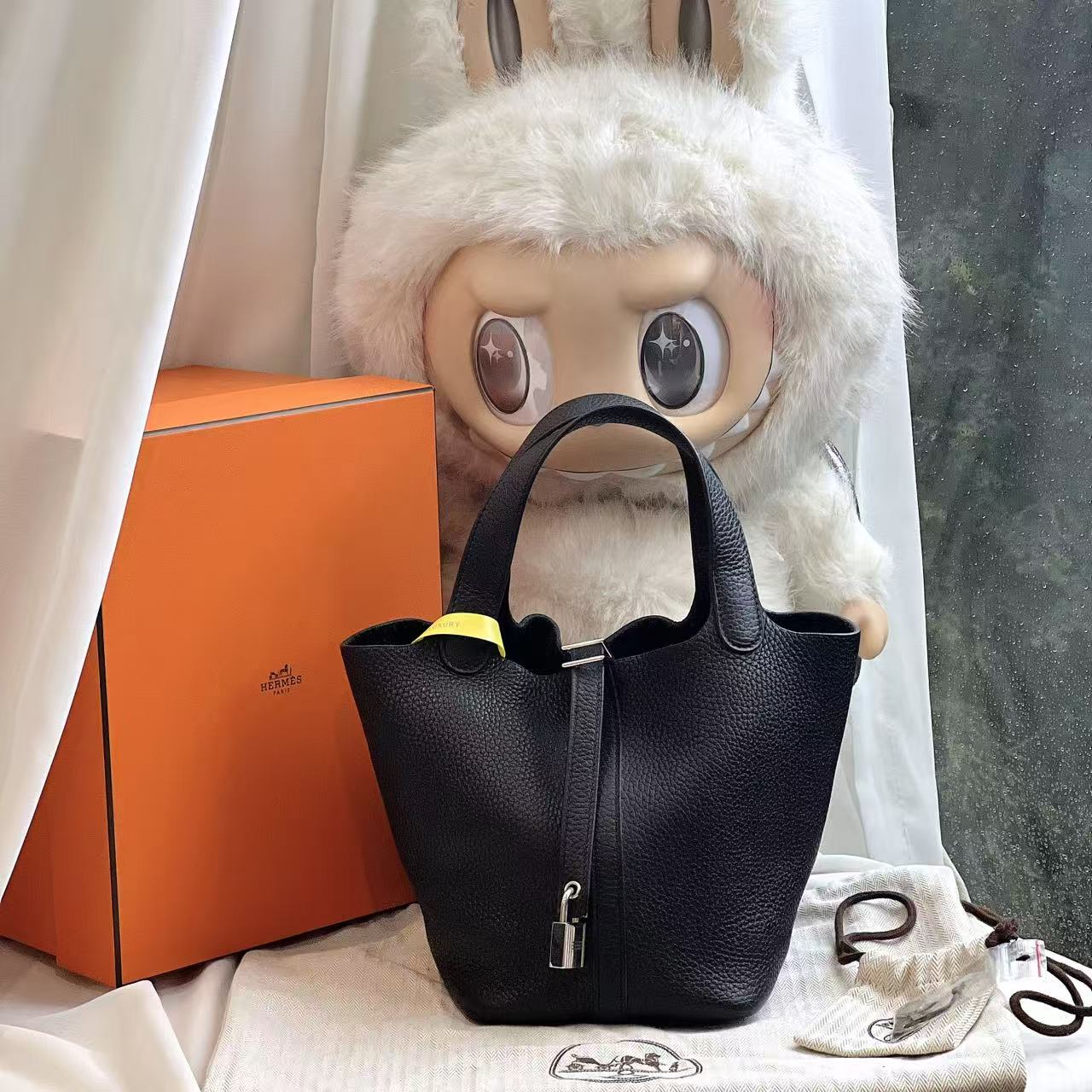 99新 Hermes/爱马仕  黑银Picotin菜篮子18 手提包 Y刻