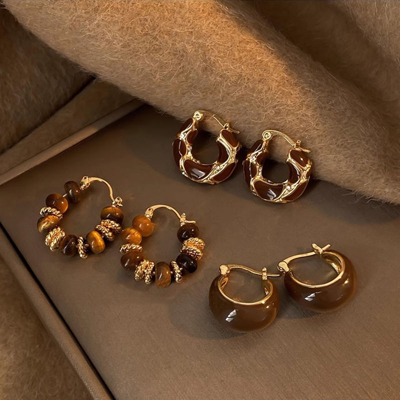 铜合金无非金属耳饰 法式设计感耳圈欧美气质耳环金色链条耳饰