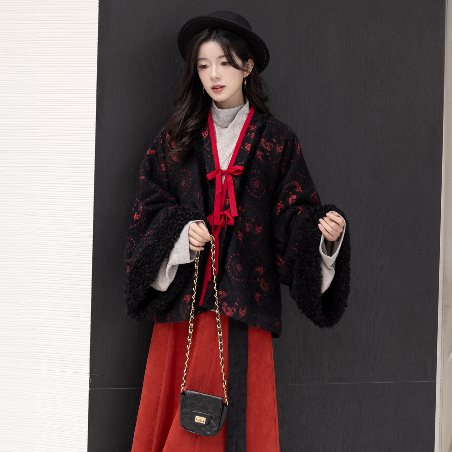 池夏【中国符号:赤与墨】晋制褶衣曲领衫八破裙原创改良汉服 秋冬