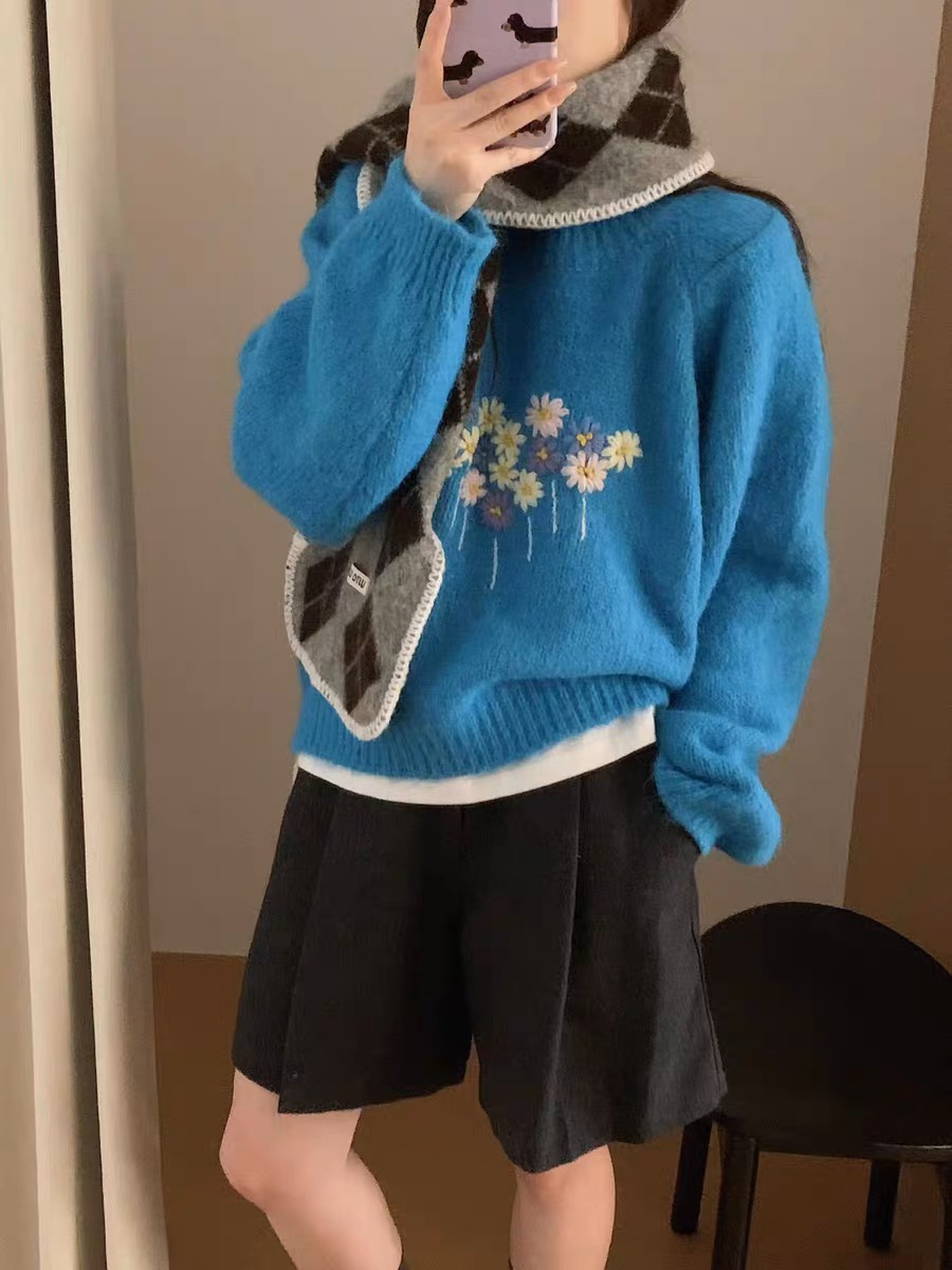 韩系穿搭灰色针织开衫 女秋冬新款毛衣外套宽松慵懒风上衣