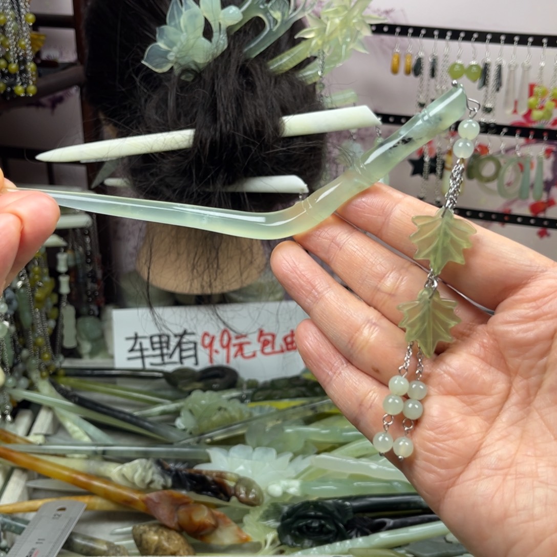 岫玉未镶嵌发饰长度16厘米左右