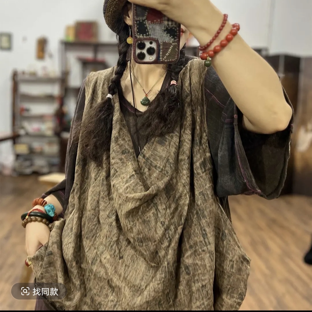 素喜光阴-亚麻炒色砂洗印花背心夏季新款百搭慵懒风休闲叠穿马甲